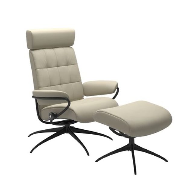 Stressless® London Recliner Adjustable Headrest and Footstool