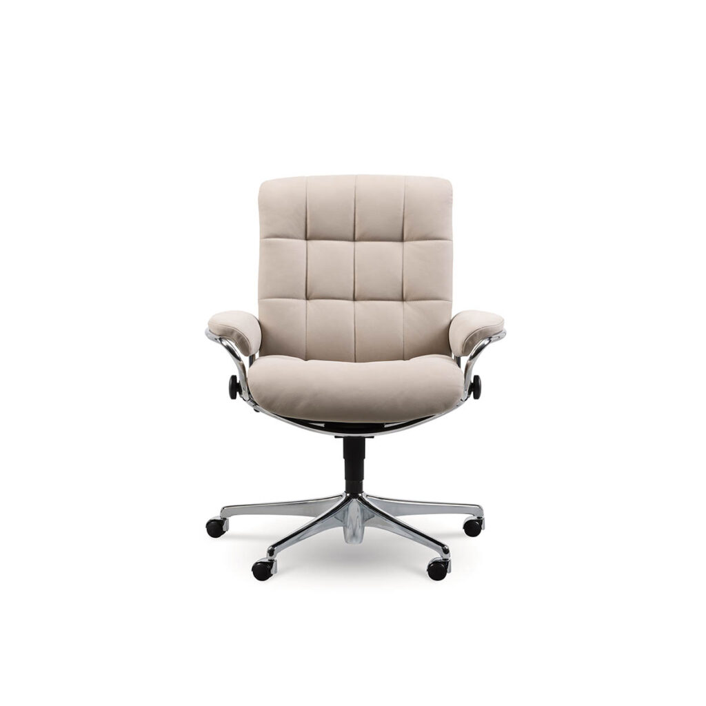 Stressless London Low Back Office Chair Stressless Chairs   Stressless 0001 Stressless London Office Low Pal Vanilla Chrome Front 1024x1024 